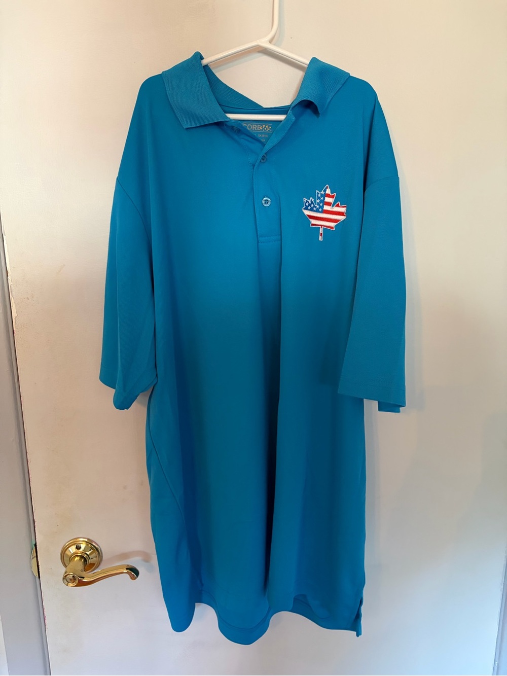 Men’s Core 365 Blue Polo Shirt with American Flag Maple Leaf Size Large